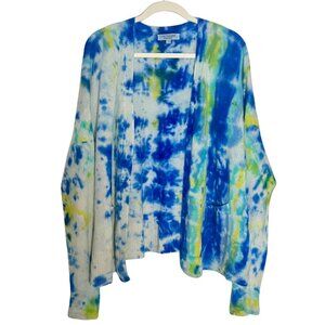Love Tanjane 100% Cashmere Cardigan Lightweight Blue Green Yellow Tie Dye Rare